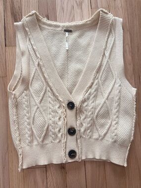 Free People Cream Textured Knit Vest